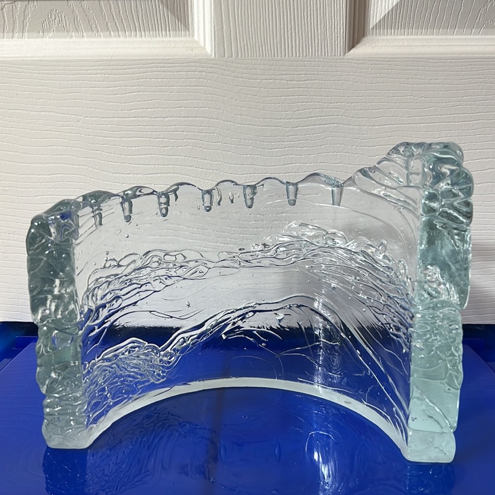 Hand Cast Glass Menorah by Joel & Candace Bless - Curved Shape Displaying Waves - Picture 2 of 11